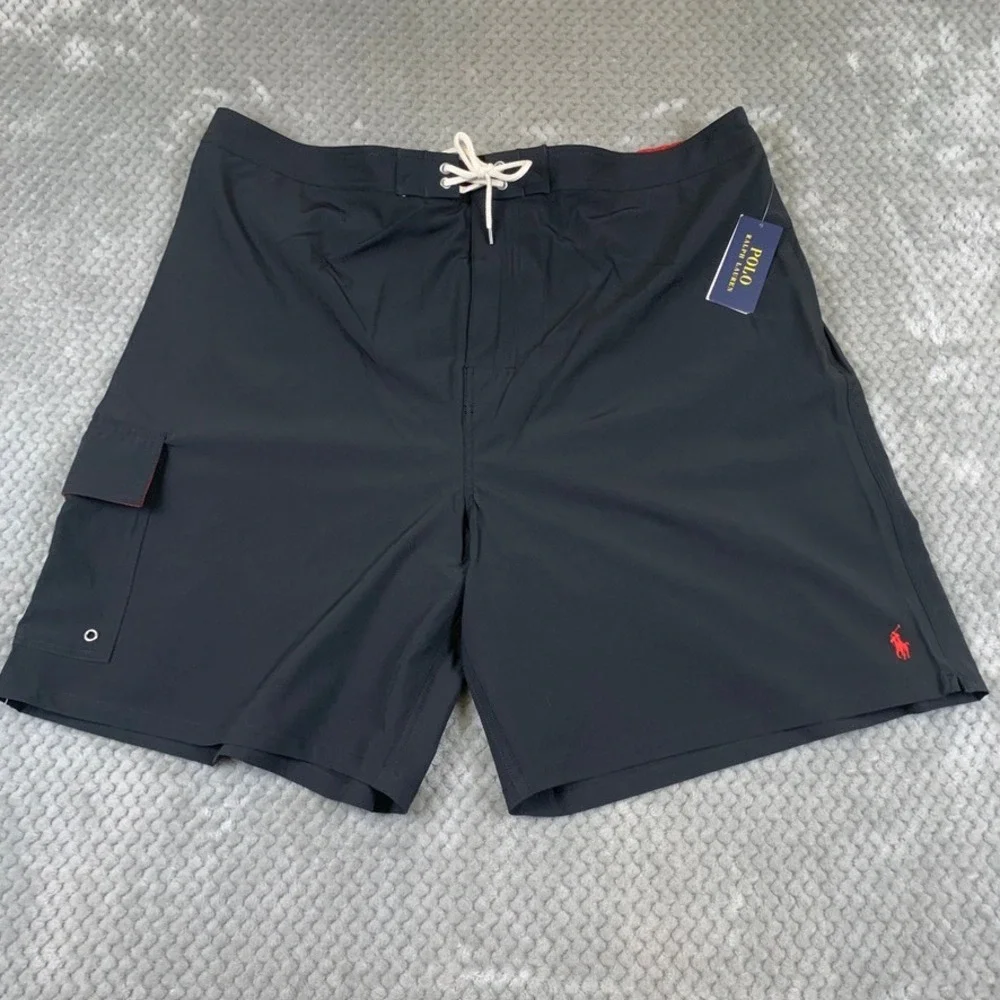 Polo Ralph Lauren Mens 4XB Black Swim Trunks Red Pony Cargo Board Shorts NWT